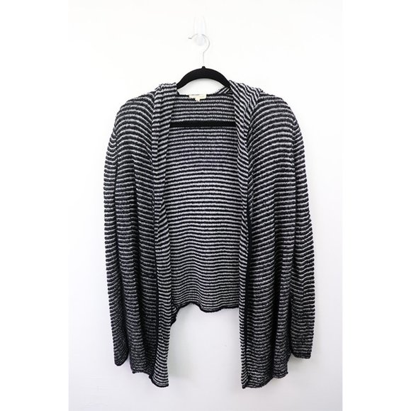 Eileen Fisher Sweaters - Eileen Fisher Stripe Hooded Cardigan Sweater Black White Organic Cotton …